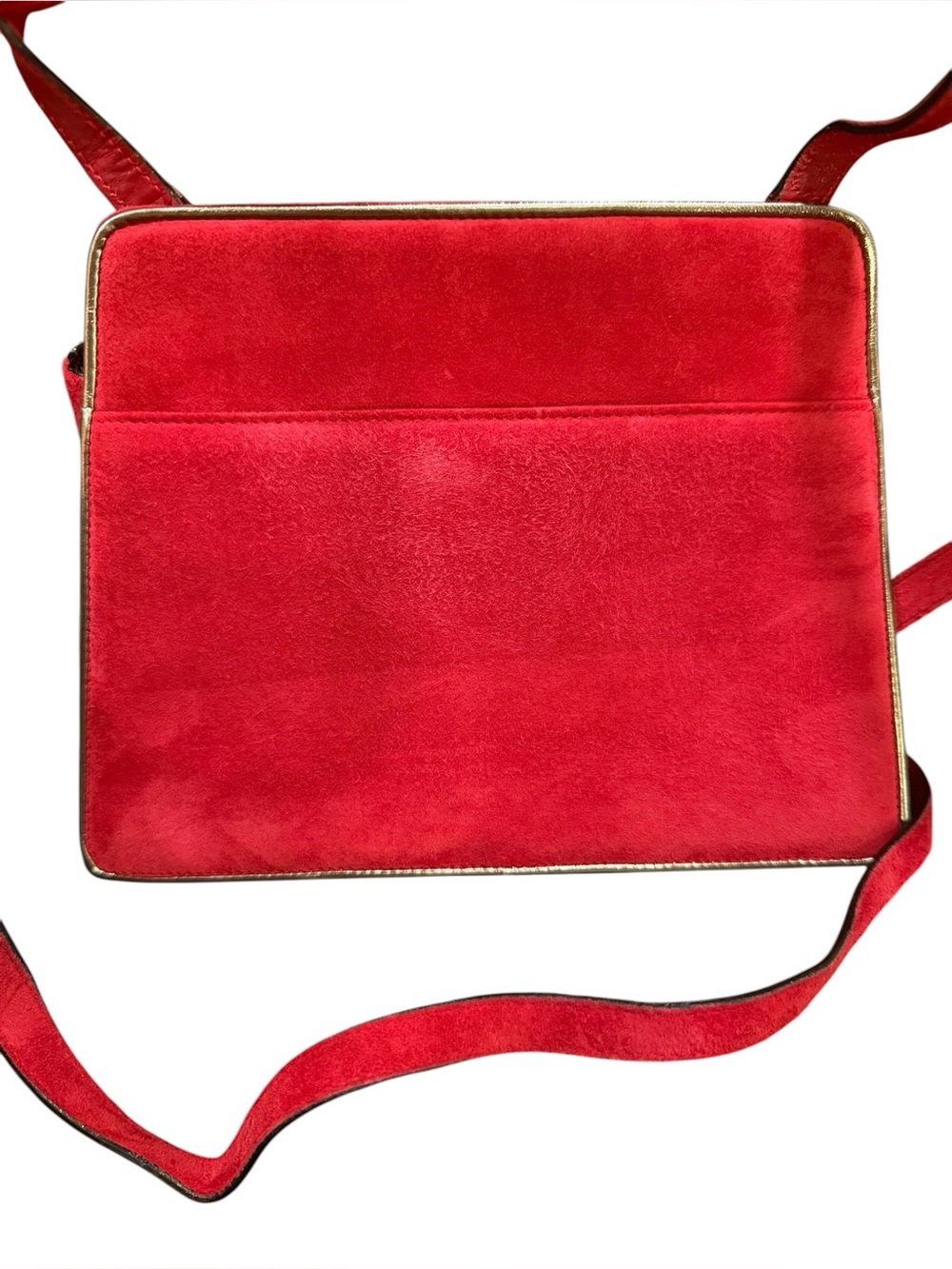Salvatore Ferragamo Red Suede Leather crossbody Bag Gold Trim Italy Vintage - Picture 5 of 9